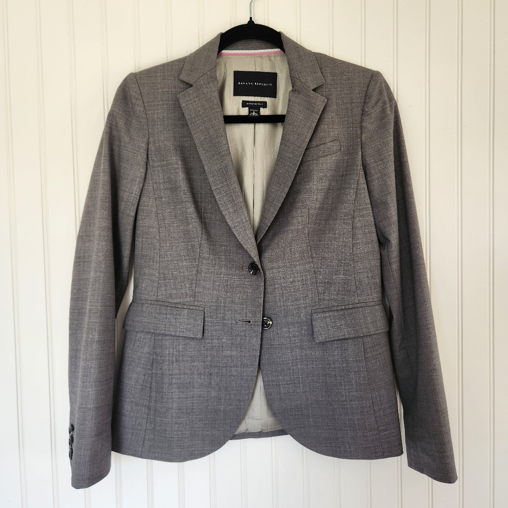 BANANA REPUBLIC Gray Virgin Wool Blend Classic Italian Single Breast Blazer 2